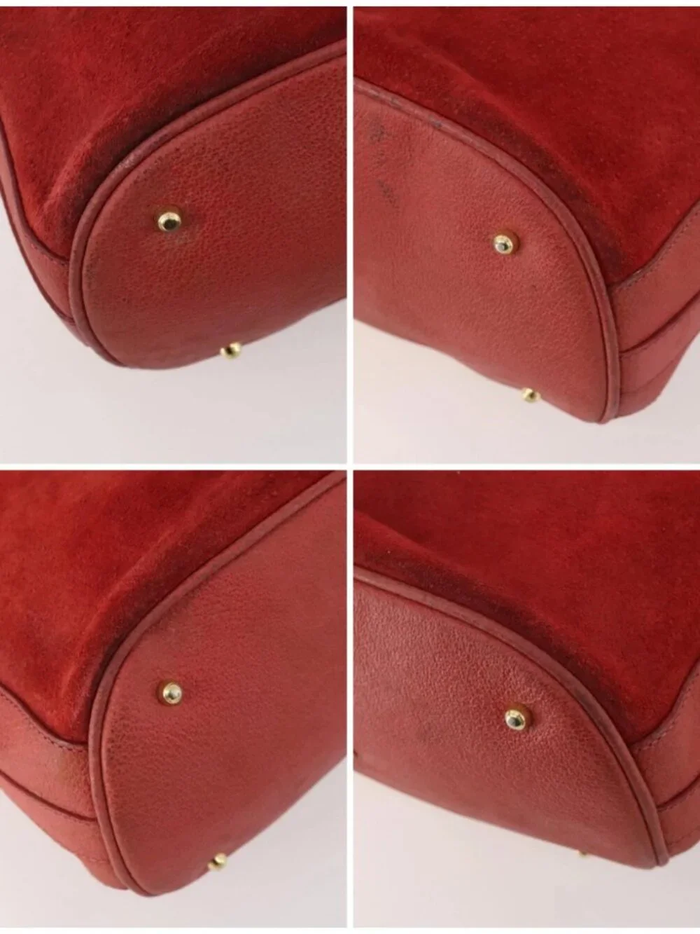 GUCCI Bamboo Shoulder Bag Suede 2way Red Gold 001 2865 1657 Auth INZ038